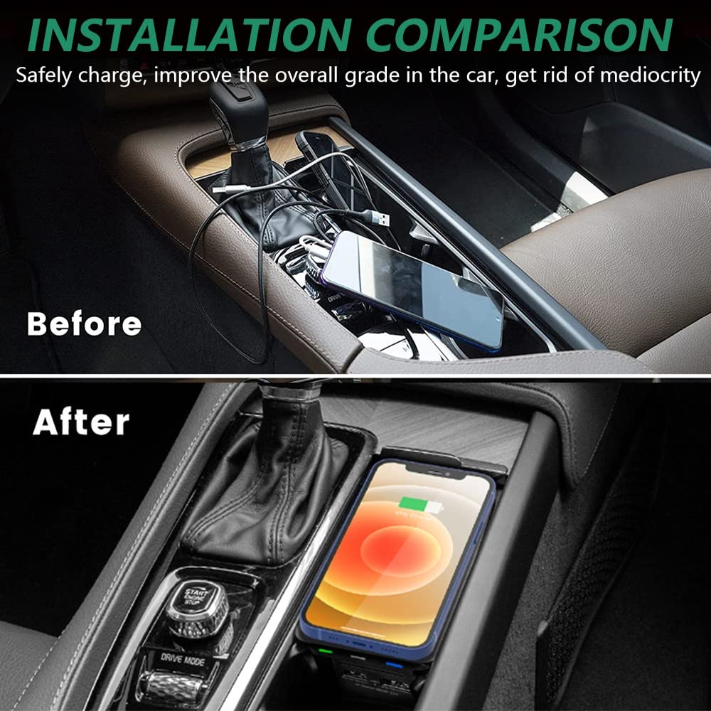 Cargador Teléfono Inalámbrico Coche para Volvo XC90 XC60 S90 S60 V90 V60, 15W Wireless Carga Rápida Auto Teléfono Cargador para Volvo 2017 2018 2019 2020 2021 2022 Consola Central Accesorios