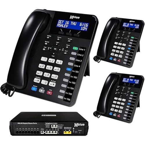 XBLUE X16 Plus Small Business Phone System Bundle with (3) XD10 Digital Phones – Capacity is (6) Outside Line & (16) Digital Phones – Includes Auto Attendant, Voicemail, Caller ID, Paging & Intercom