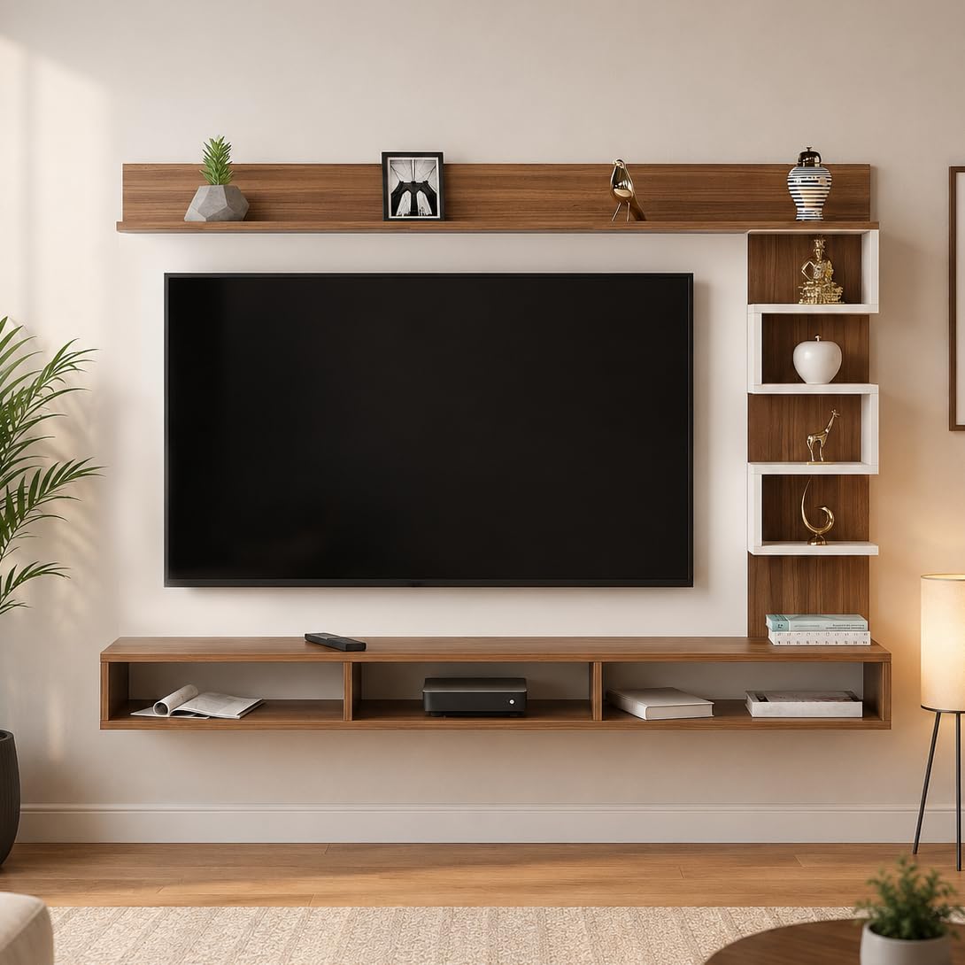 Dettlet Engineered Wood Wall Mount TV Unit/TV Stand/TV Cabinet/TV Entertainment Unit/Set Top Box Stand (Wenge/White) (Ideal for 55 Inch) (D.I.Y)-image-29