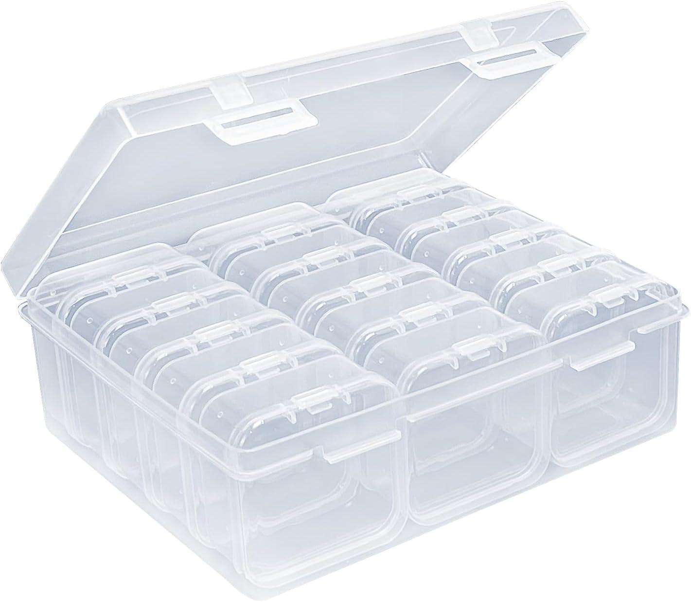 15 Pack Bead Organizer Box, Clear Plastic Storage Containers with Hinged Lids for Jewelry Making, Crafts, Beads, Small Parts Organization, Mini Craft Supply Cases