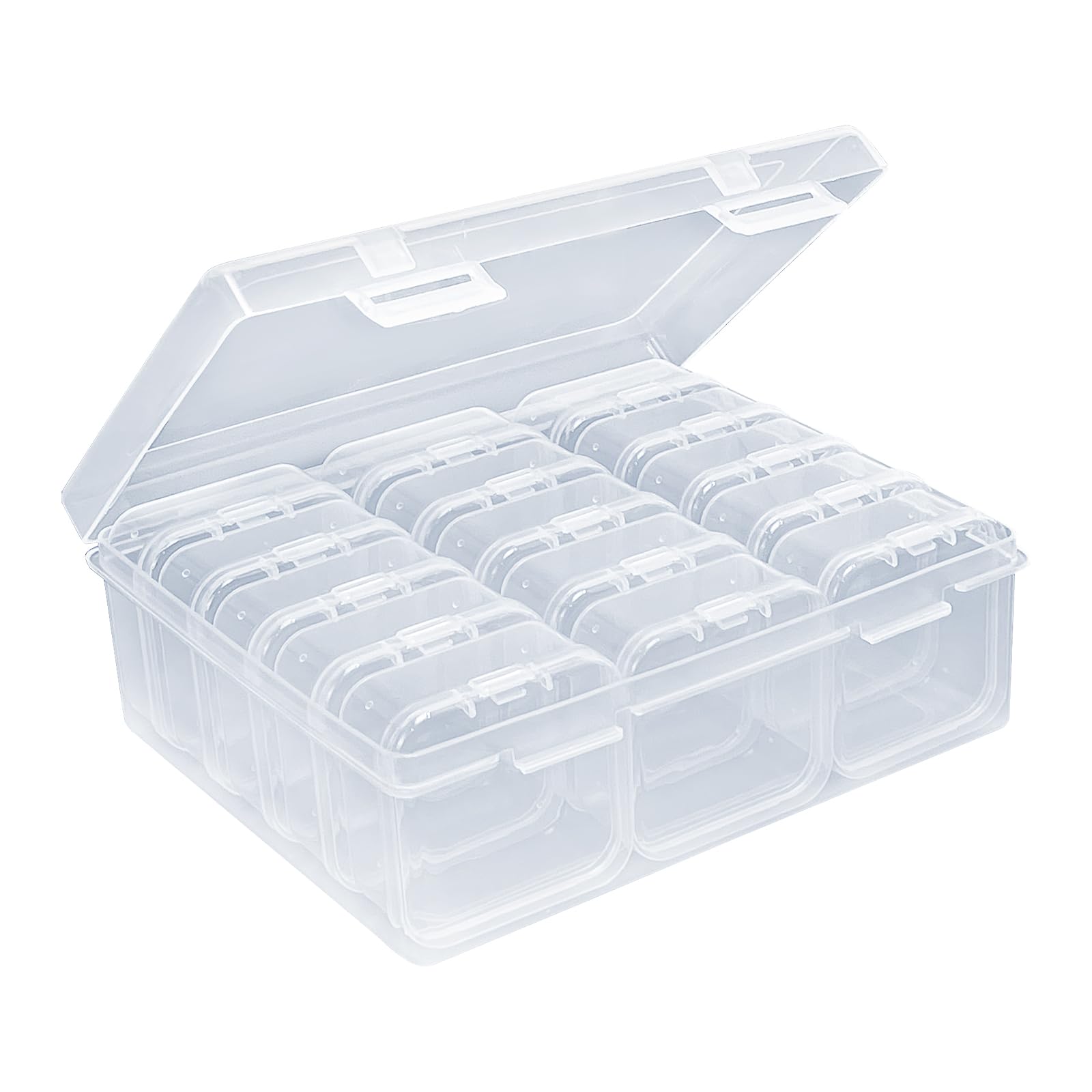 15 Pack Bead Organizer Box, Clear Plastic Storage Containers with Hinged Lids for Jewelry Making, Crafts, Beads, Small Parts Organization, Mini Craft Supply Cases