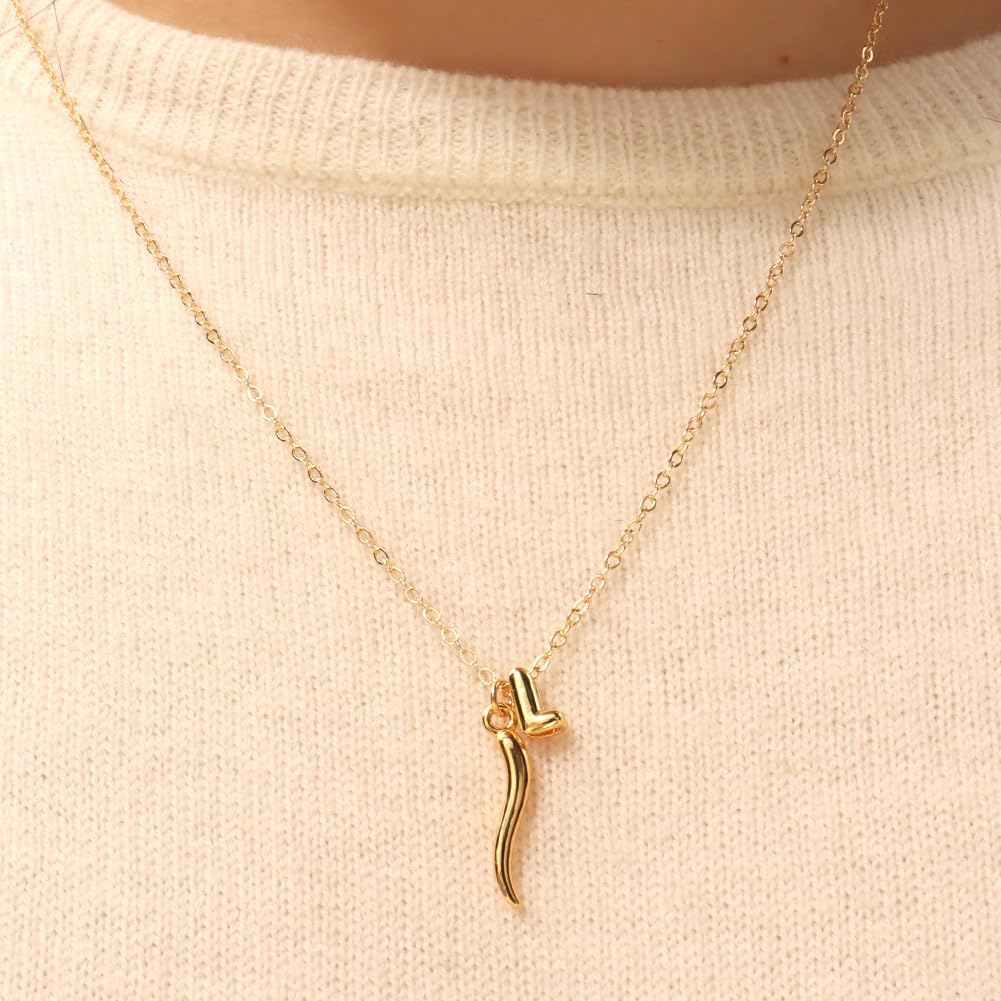 Dainty Letter Italian Horn Pendant Necklace for Women's Spiritual Protection Jewelry - Image 2