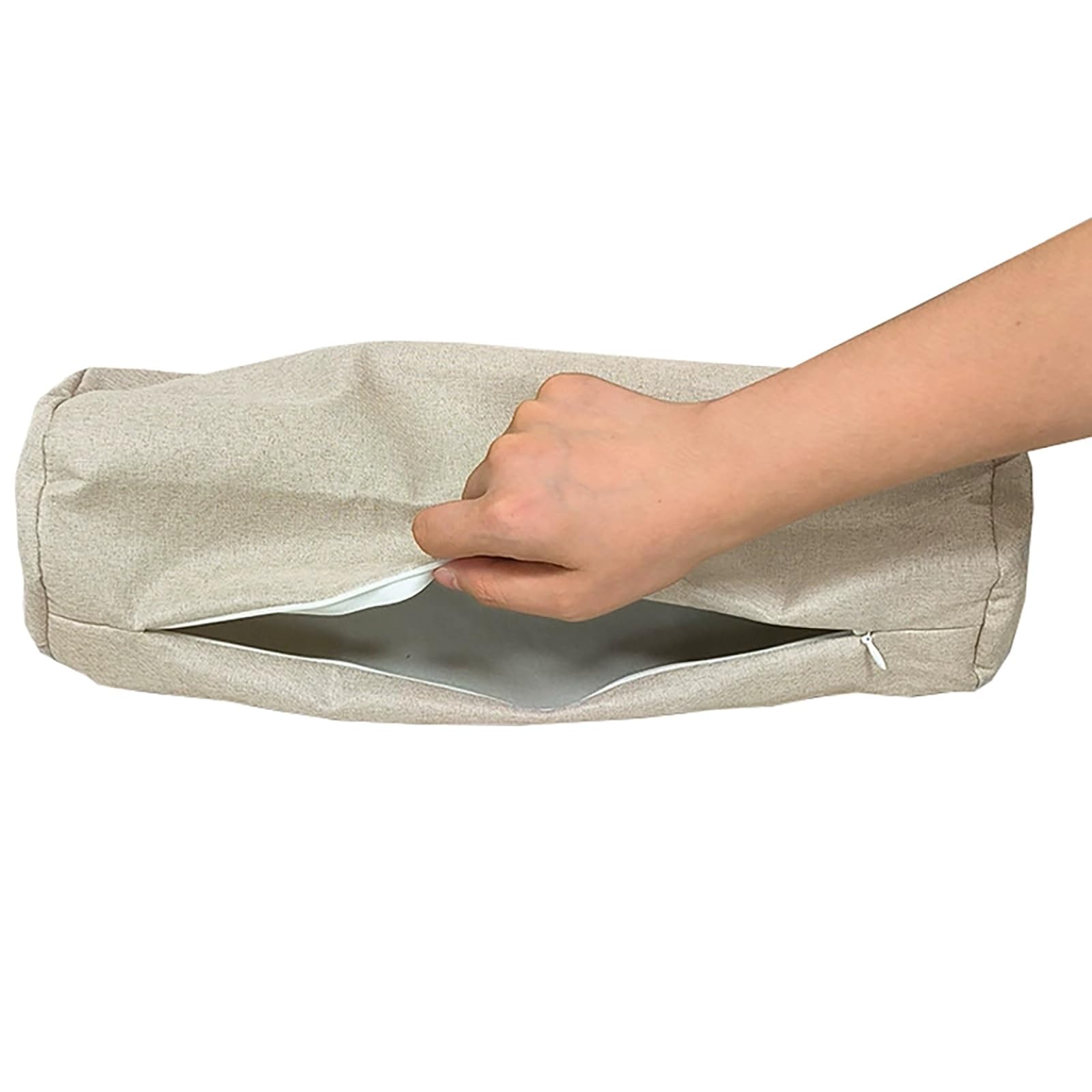 Msncs Beige Round Cervical Neck Roll Pillow Cover Linen Cervical Pillowcase Cylindrical Bolster Pillow Cover With Zipper For Cylindrical Cushion (Pillow Cases Only)(,10Cmx50cm)