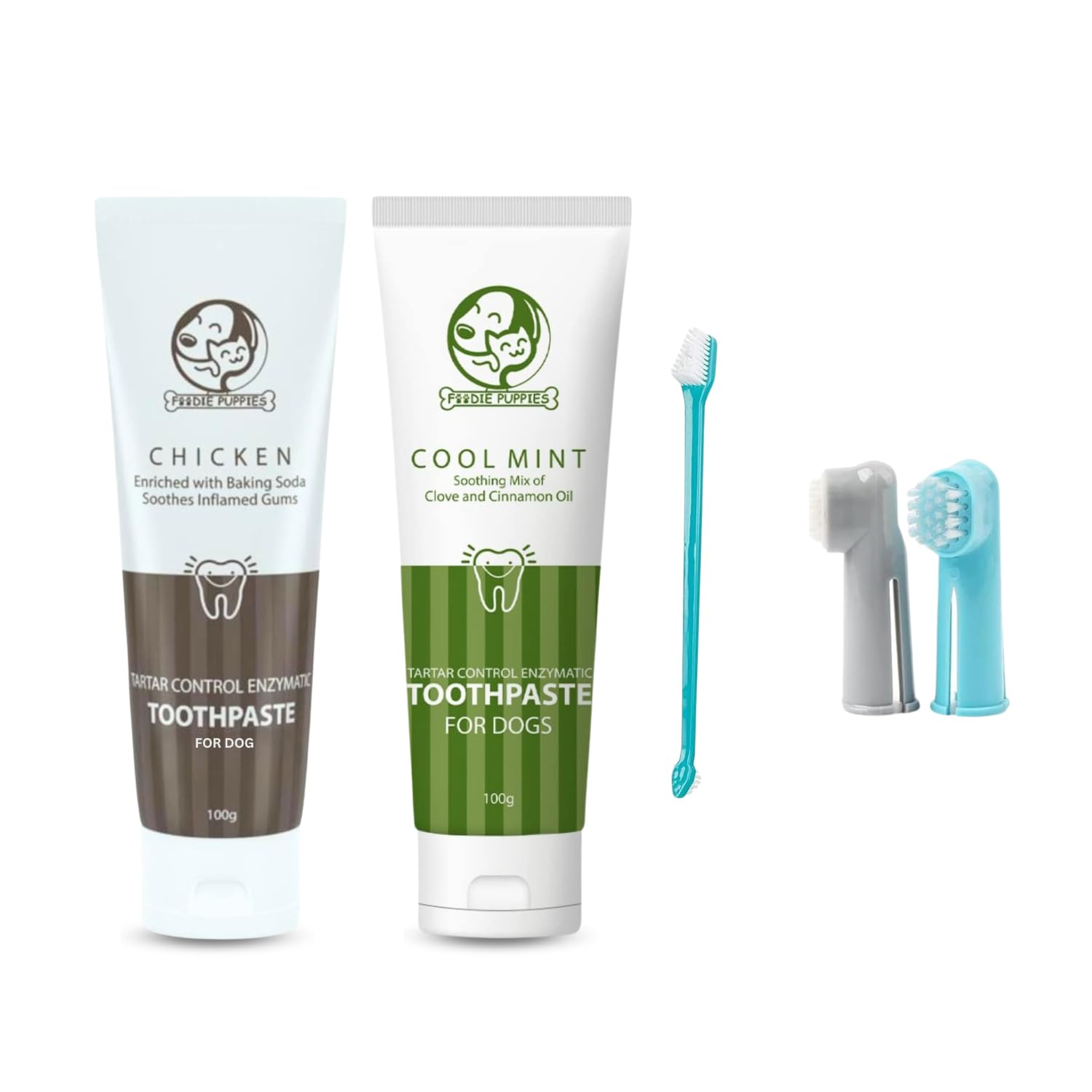 Foodie Puppies Pet Dental Oral Care Combo of Toothbrush and Toothpaste - (3Pcs Toothbrush + Chicken & CoolMint Toothpaste, 100g) | Enriched with Baking Soda Soothes Inflame Gums (B0CL6D69Z8) Amazon Price History, Amazon Price Tracker