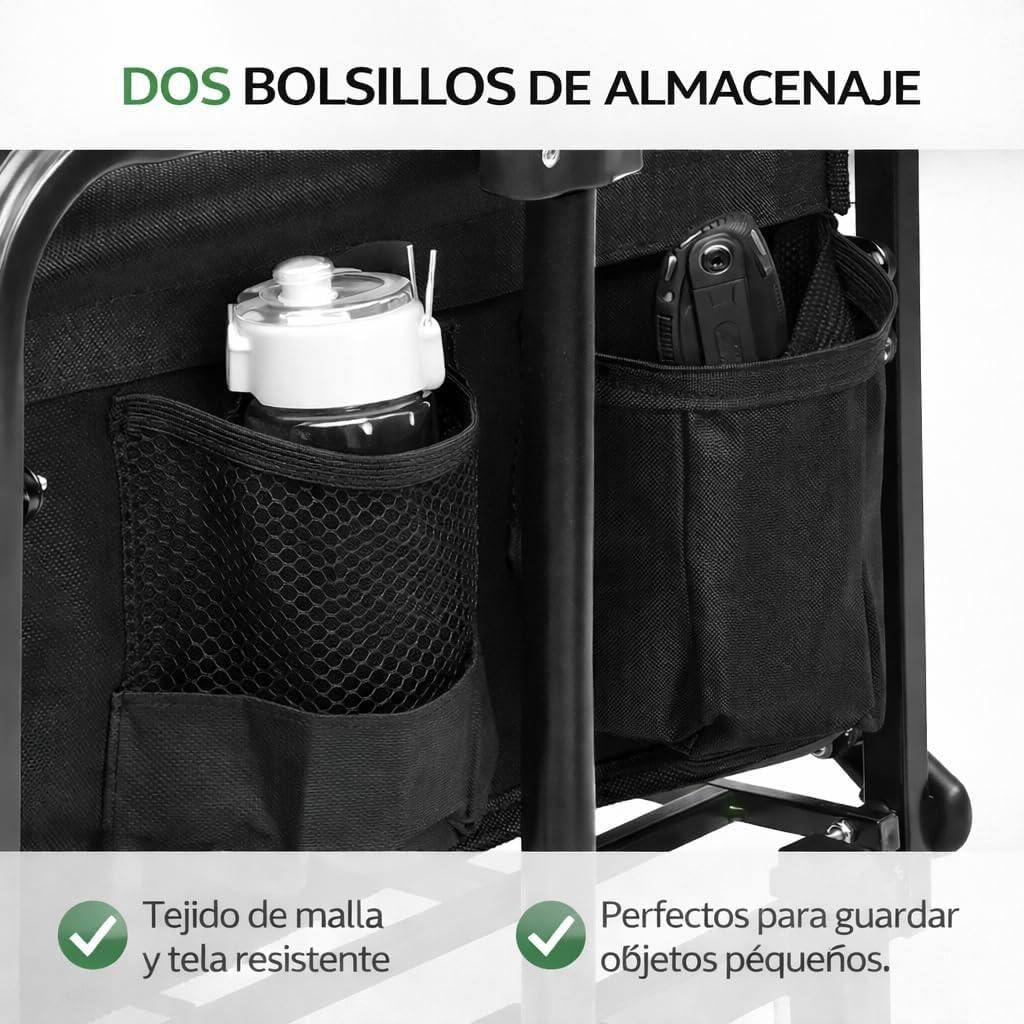 Carrello pieghevole da campeggio con manico regolabile, ruote da 10 cm e doppio sistema frenante per spiaggia, giardino, picnic, shopping e trasporto bagagli