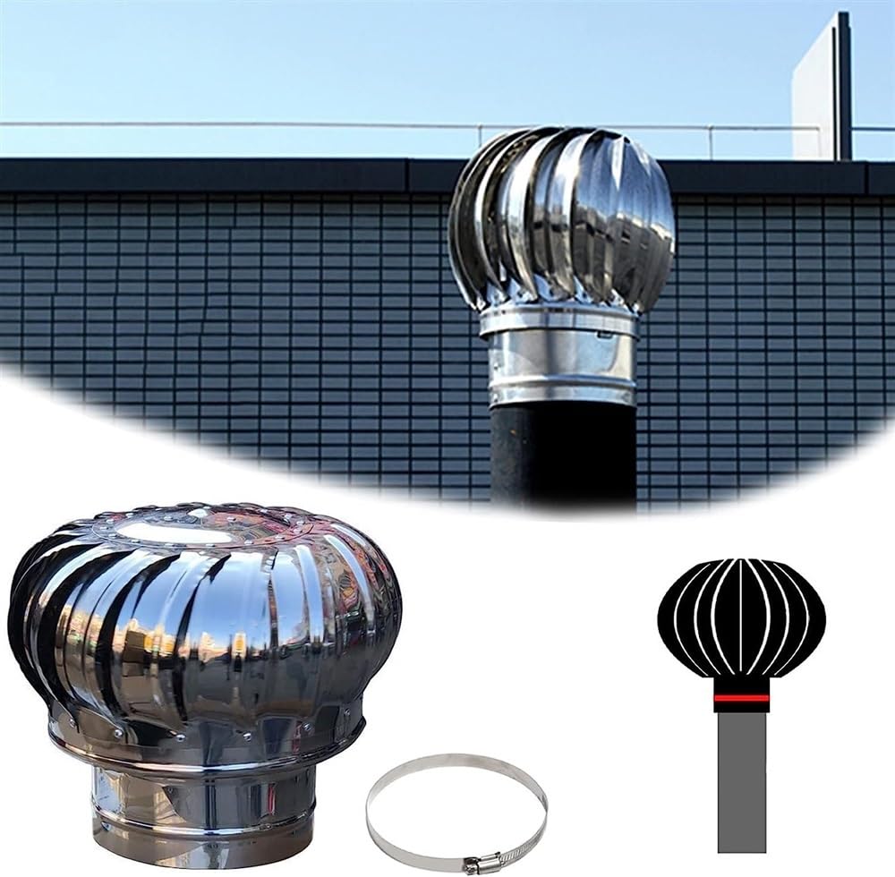 Cgjdfjhe One Color Unpowered Wind Cap, Outdoor Dryer Vent Cover No Noise & Rainproof, Chimney Cap Rotation Air Outlet(160Mm/6.3 In)