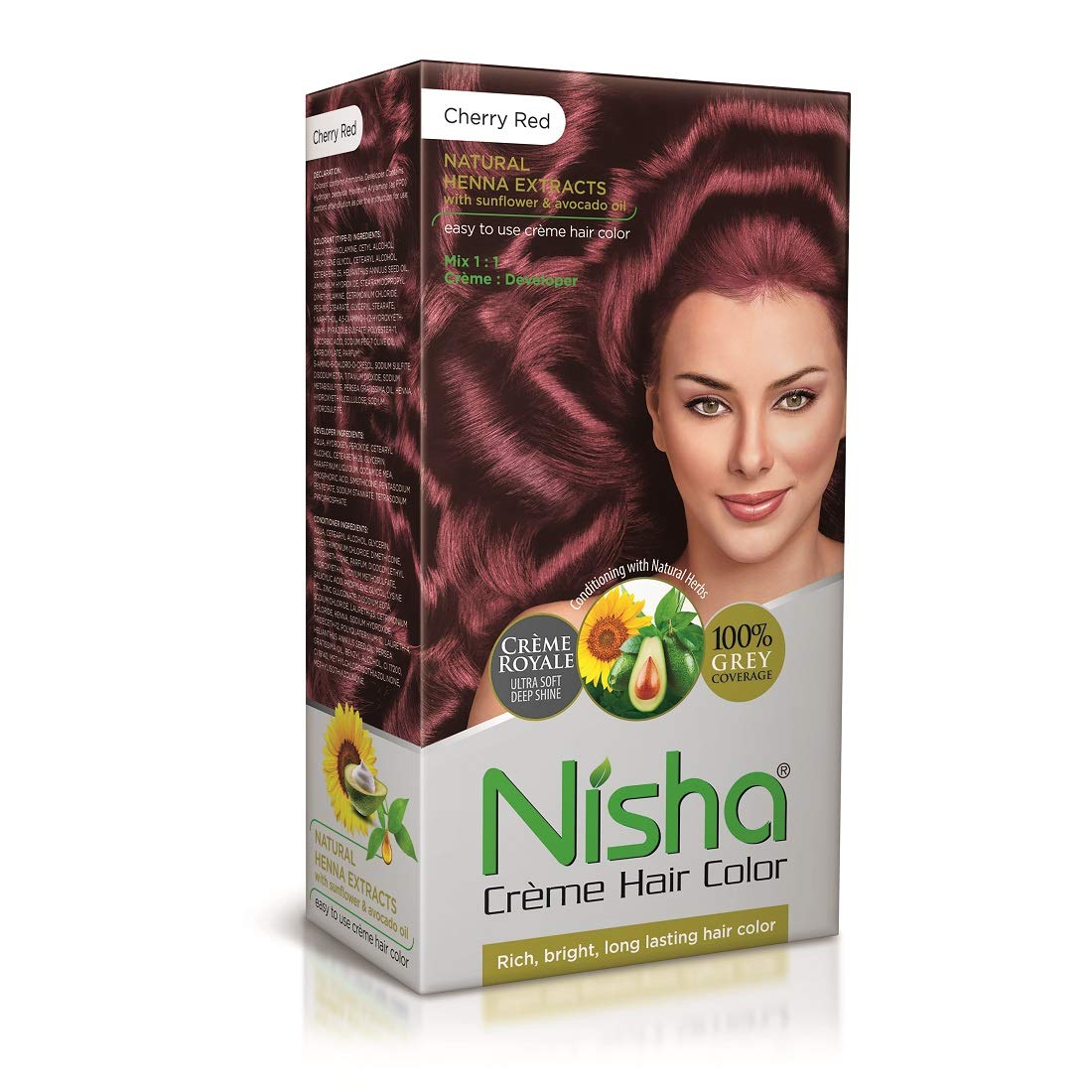 Nisha Creme Hair Color, Permanent Hair Colour Cherry Red, Silky & Shiny 100% Grey Coverage Rich Bright Long Lasting Hair Colouring For Ultra Soft Deep Shine Hair Dye (Pack of 1)