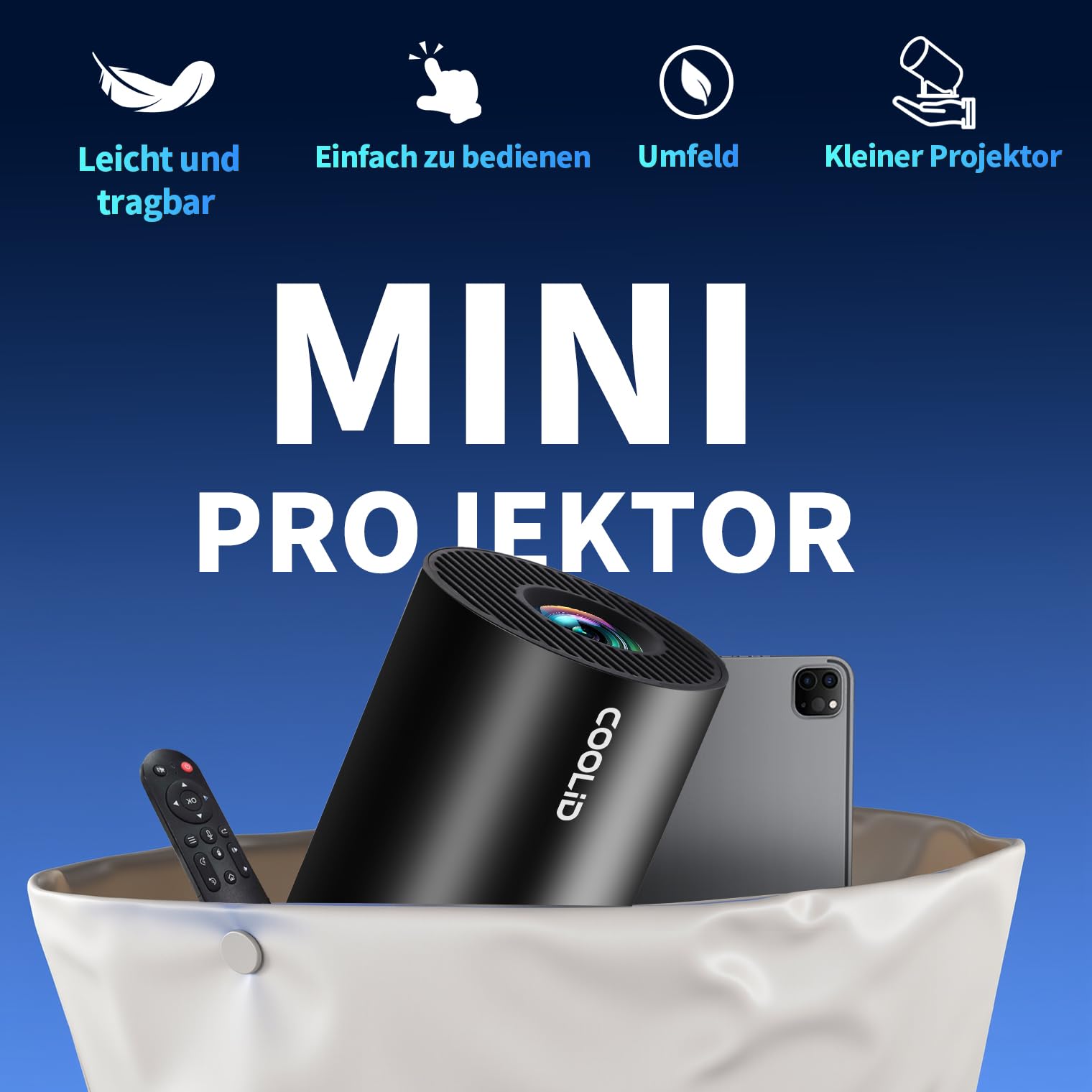 Mini Beamer Unterstützt 4K 1080P 2026 Neuer Tragbarer Projektor mit 5G WiFi 6 und BT 5.4, Beamer Klein Projektor mit Automatische Trapezialkorrektur 180 ° Drehung für HDMI/Tv Stick/USB/Laptop, Schwarz
