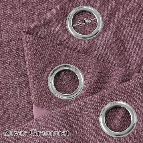 Image of NICETOWN Short Faux Linen Greyish Purple Blackout Curtains 63 inches Long for Kitchen - Privacy Panels for Living Room Bedroom, Modern Farmhouse Style Easy Care Grommet Top, 2 Panels, W42 by L63