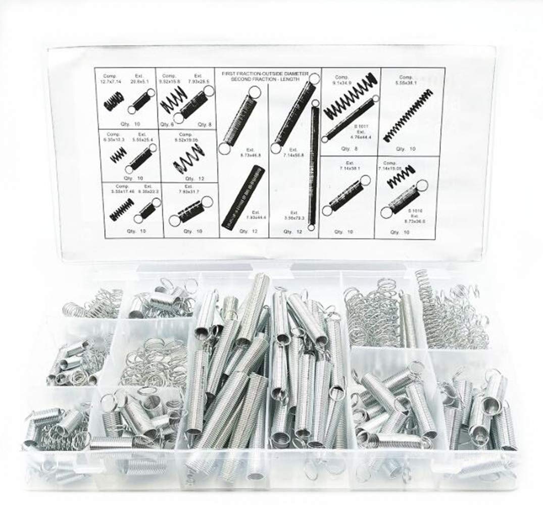 Springs Assortment Set, Zinc Plated Compression and Extension Springs for Repairs, 200 Pieces