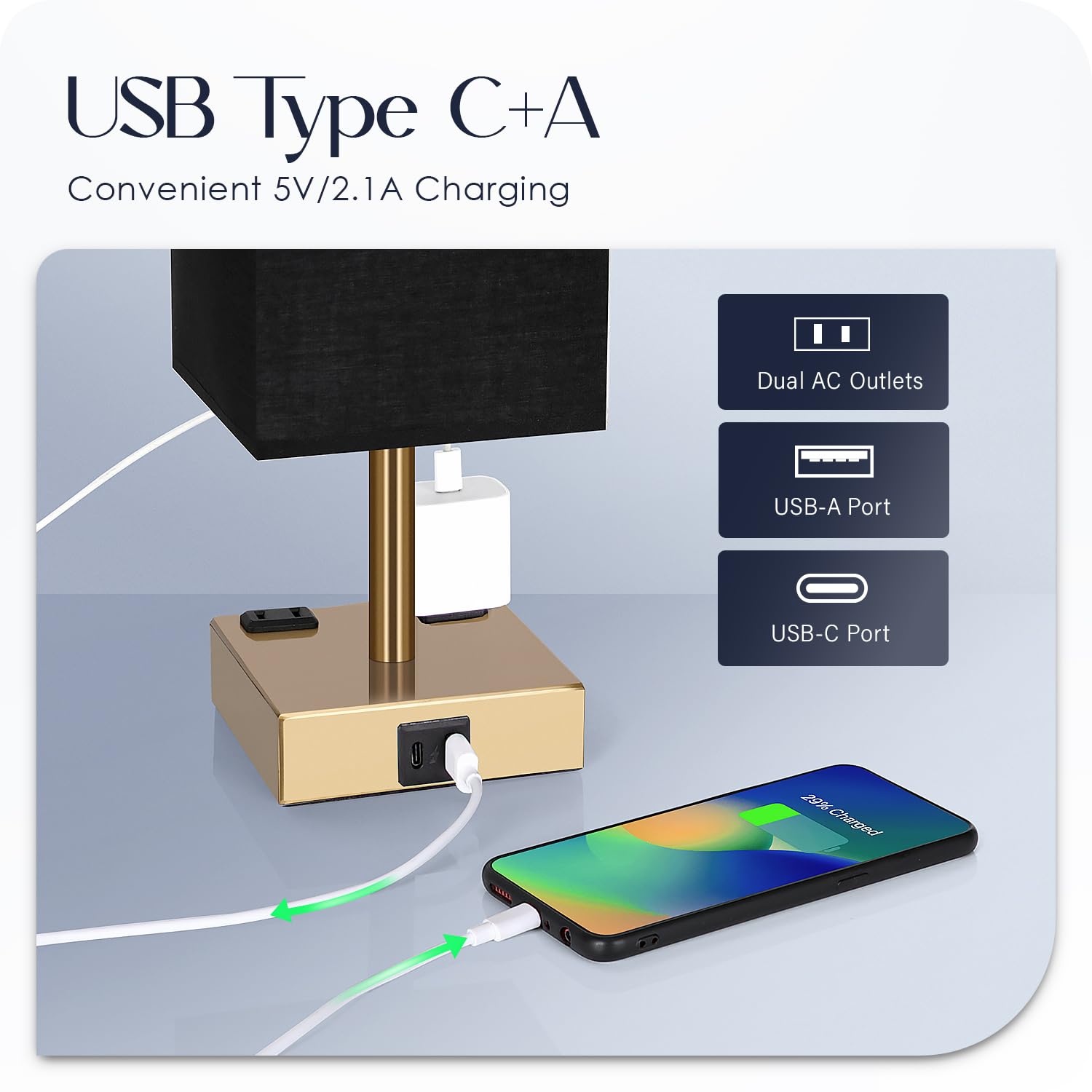 Bedside Lamp with USB Charging - Touch Control Nightstand Light -3