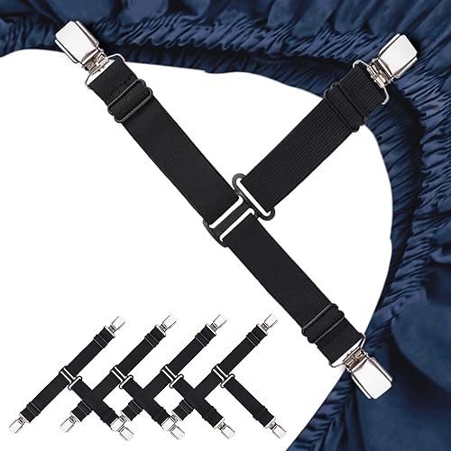 Correas de sábanas de diseño mejorado, 4 clips de sábanas ajustables para esquinas, clips de sábanas ajustables, color negro