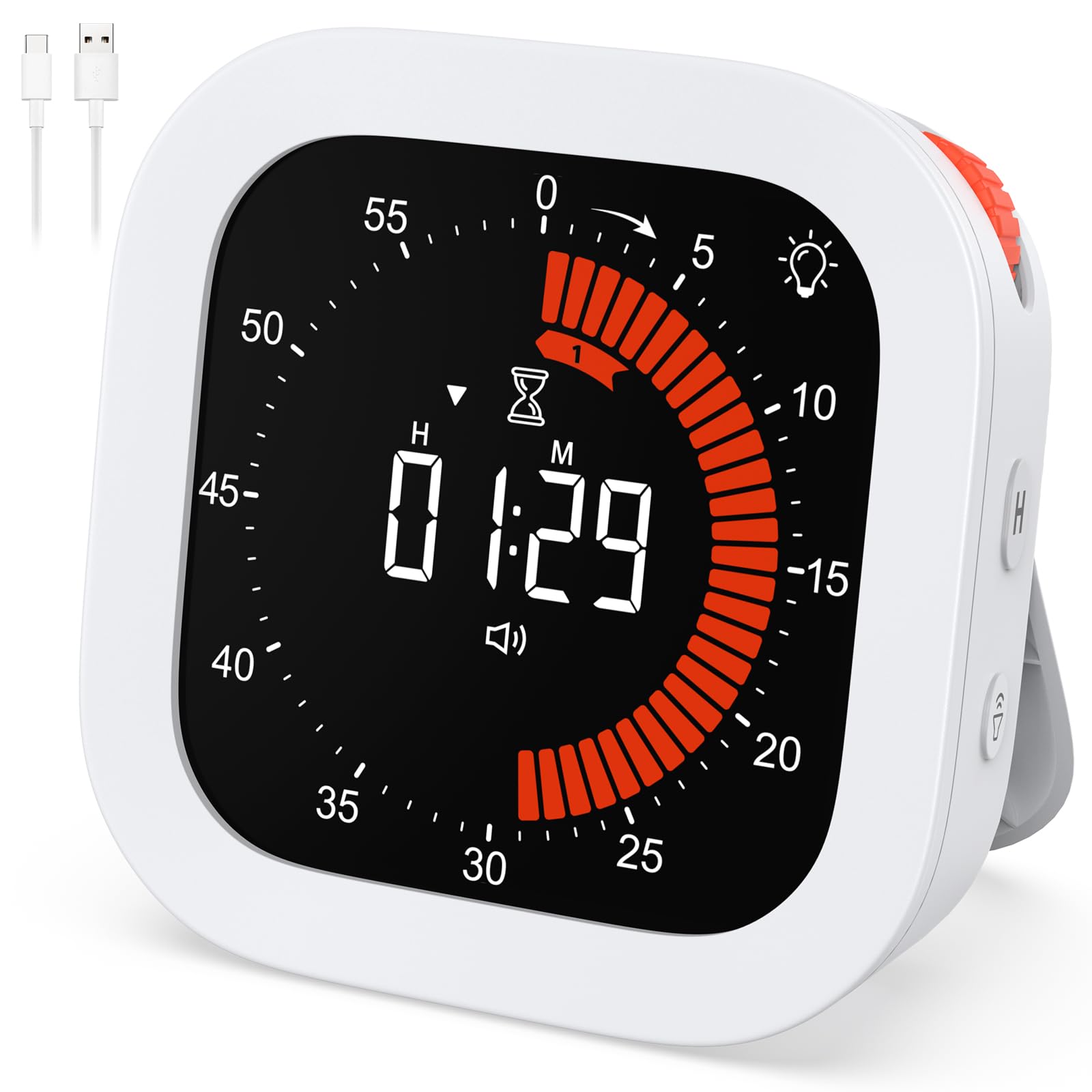 KeeKit Temporizador visual digital, temporizador de cuenta regresiva recargable con volumen y brillo ajustables, parte trasera magnética para cocina, gimnasio, estudio, temporizador para niños, para