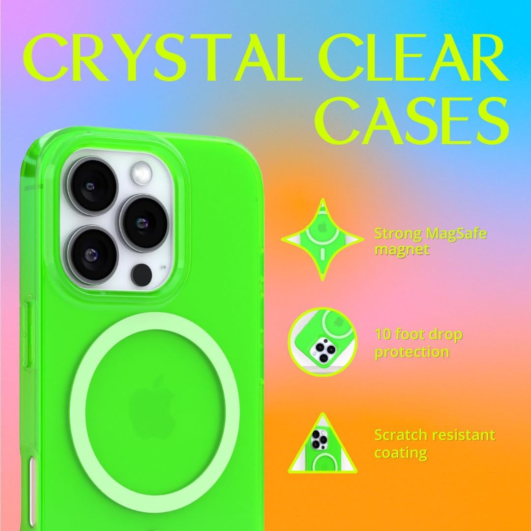 FELONY CASE for iPhone 16 Pro Max - Neon Green Crystal Clear Phone Case, Compatible with MagSafe - 360° Shockproof Protective Cases Designed for Apple iPhone 16 Pro Max