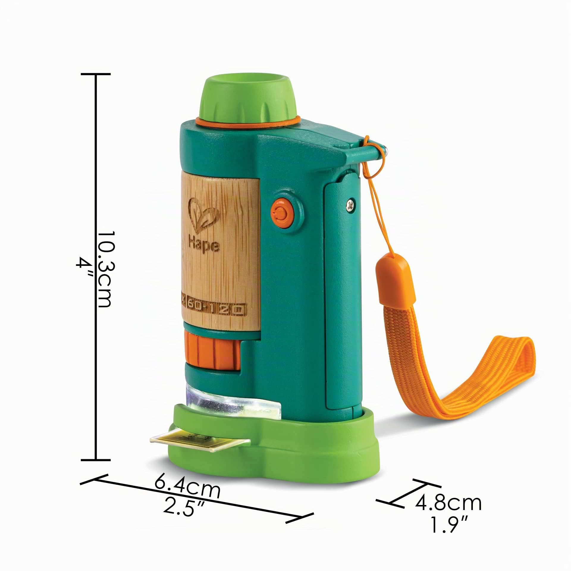 Hape Microscopio de Bambú para Niños – Aumentos de 60x a 120x, Microscopio Portátil con Luz LED Ajustable