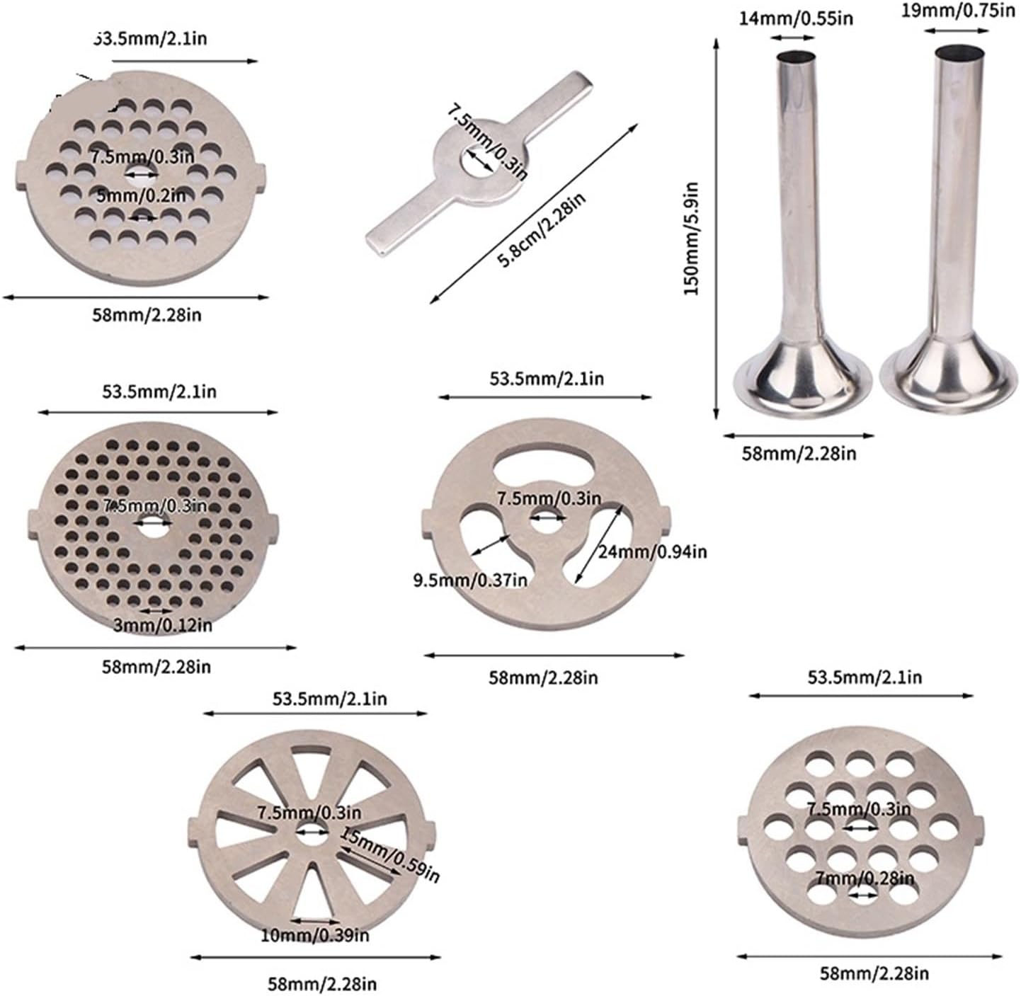 Meat Grinder Plate Discs Pinion & Grille, Stainless Steel Mixer Spare Parts Replacement Accessories(Style4)