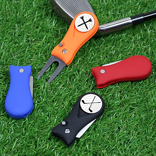 Myartte Golf Divot Repair Tool Switchblade Divot Tools with Golf Ball Marker Pop-up Buttom Zinc Alloy for Repairing The Golf Green (Black) - Thumbnail 4
