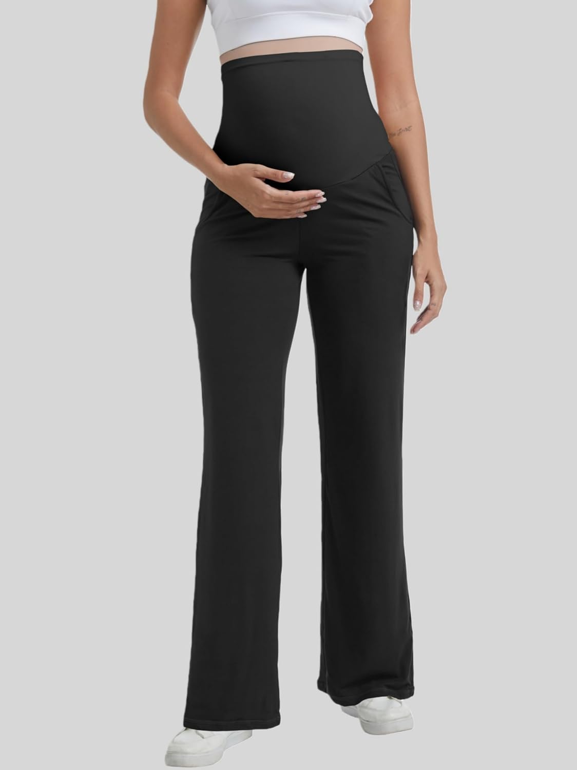 Women's Maternity Pants Wide Leg Lounge Yoga Pants Over The Belly Stretchy Loose Pregnancy Trousers