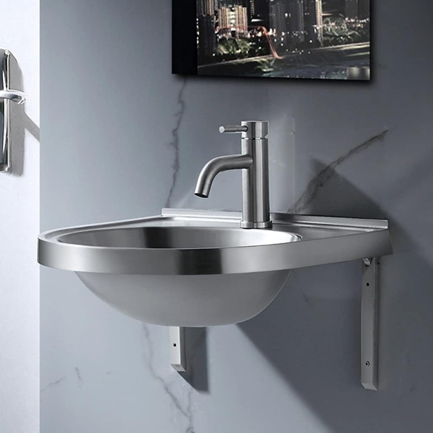 Kitchen Sinks Wall-Mounted Sink Single Bowl Bar Prep Sink?Multifunctional Sink RV Sink Handmade Stainless Steel with Faucet Drain (Color : Silver Size: 48x41x20cm)