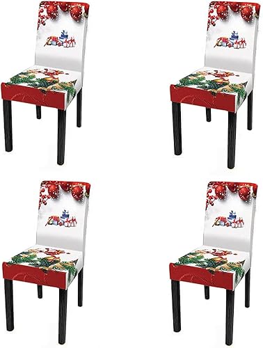 Miniatura 5 de XMNTG Juego de 4 fundas para sillas de Navidad con estampado de campanas, decoración navideña, fundas extraíbles para sillas antideslizantes,
