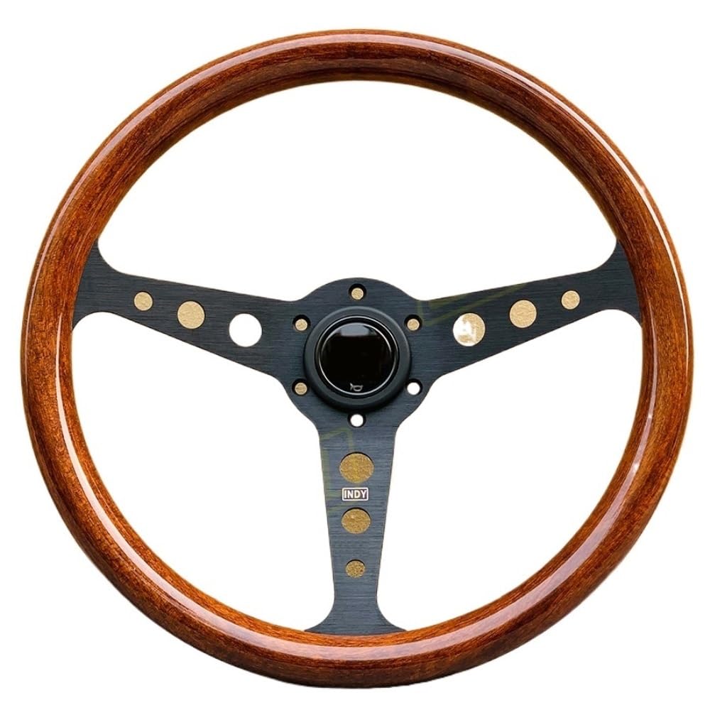 Volante Sportivo,Volante da Corsa Universale Accessori for auto Volante sportivo modificato in stile classico in legno da 14 pollici con piatto piatto(Black)