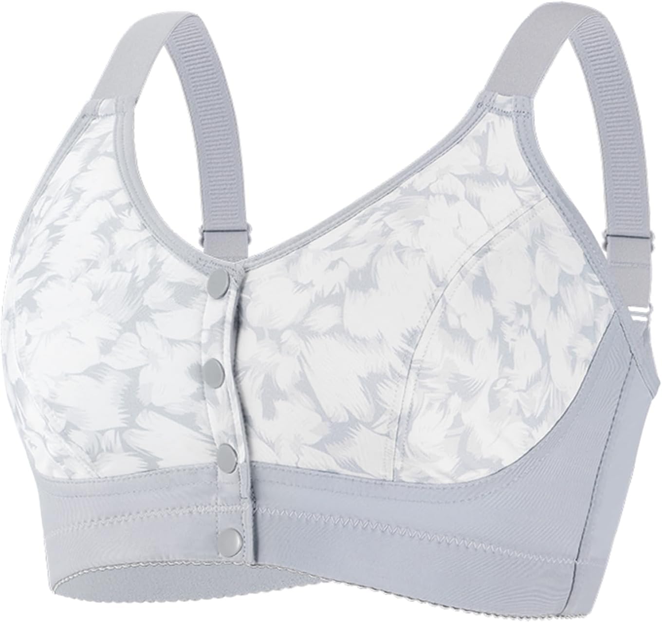 LAVENDER'S SECRET High Elastic Plus Size Bra, Floral Print Bras for Women, Front Button Closure, Adjustable Straps 48C Silver Gray - Image 1 of 8