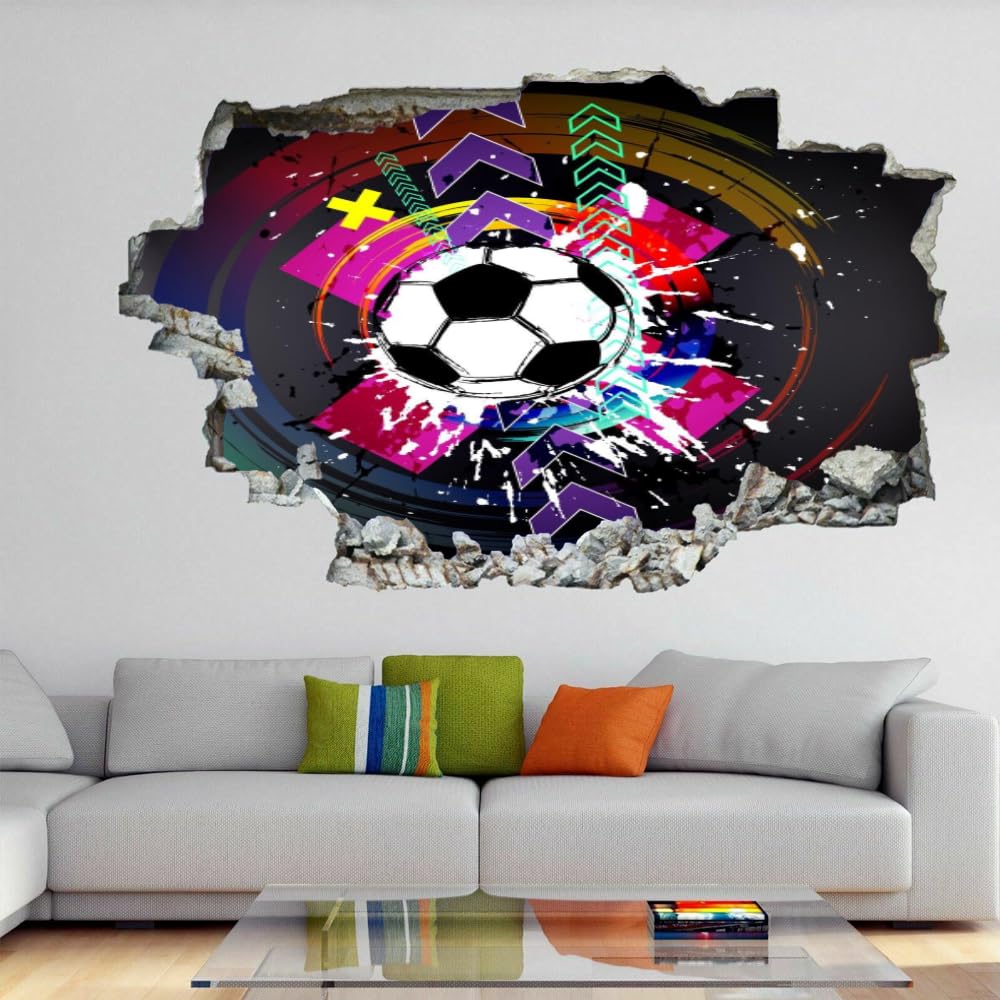 Decalcomanie Da Muro 3D Smashed Art Decor Calcio Tatuaggi Da Parete Wall Stickers Arte Astratta Per Ragazze Bambini Adesivo Murale Regalo Per La Casa 120x80cm