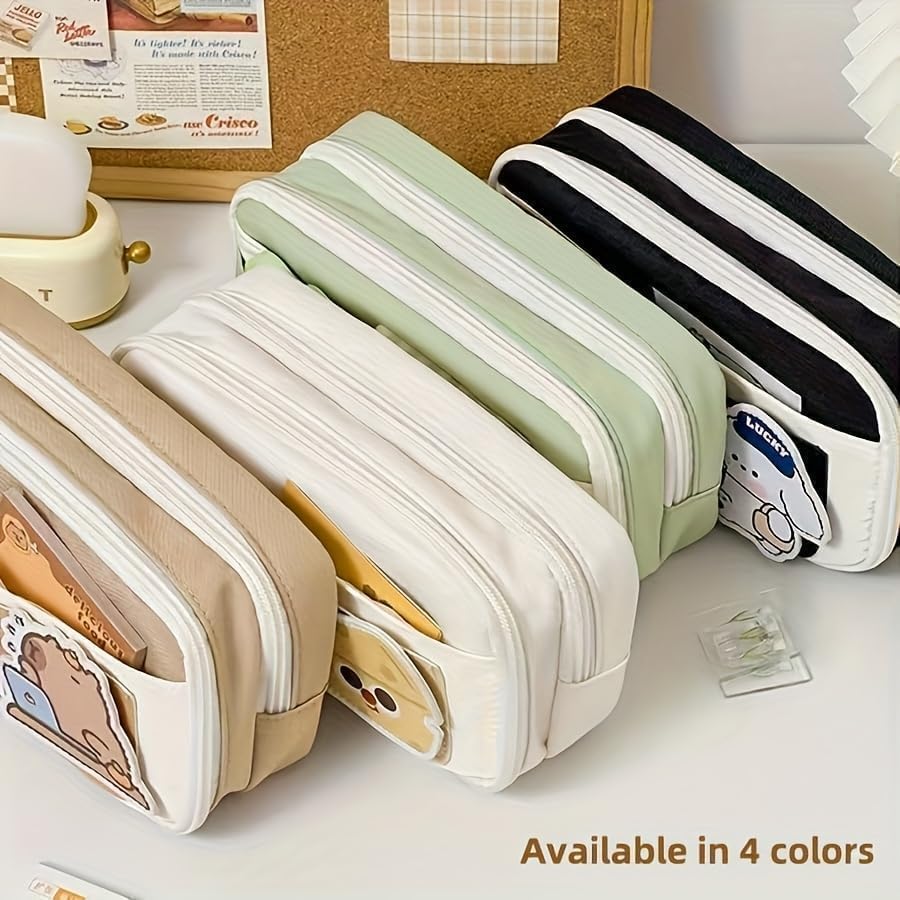 Image of OSDUE School Pencil Case for Girls & Boys, Large Capacity Pencil Pouch with 3 Layers & 6 Compartments, Cute Bear Stationery Organizer Bag for Kids, Teenagers, College Students & Office (Bear Design)