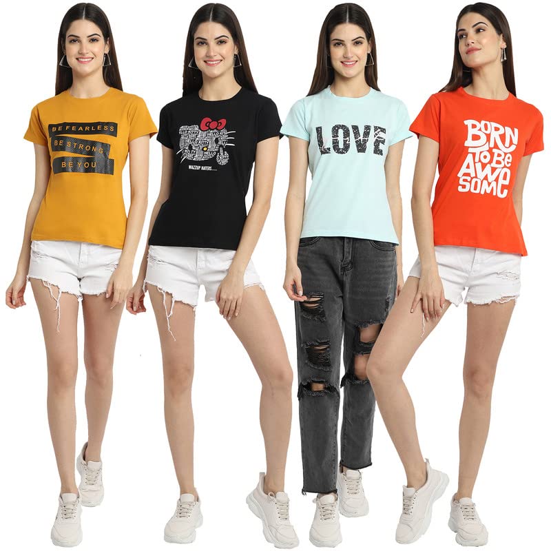 Image of Preneum Women's Cotton Regular Fit Graphic Stylish Printed Short Sleeves Casual T-Shirt |Trend & Styles