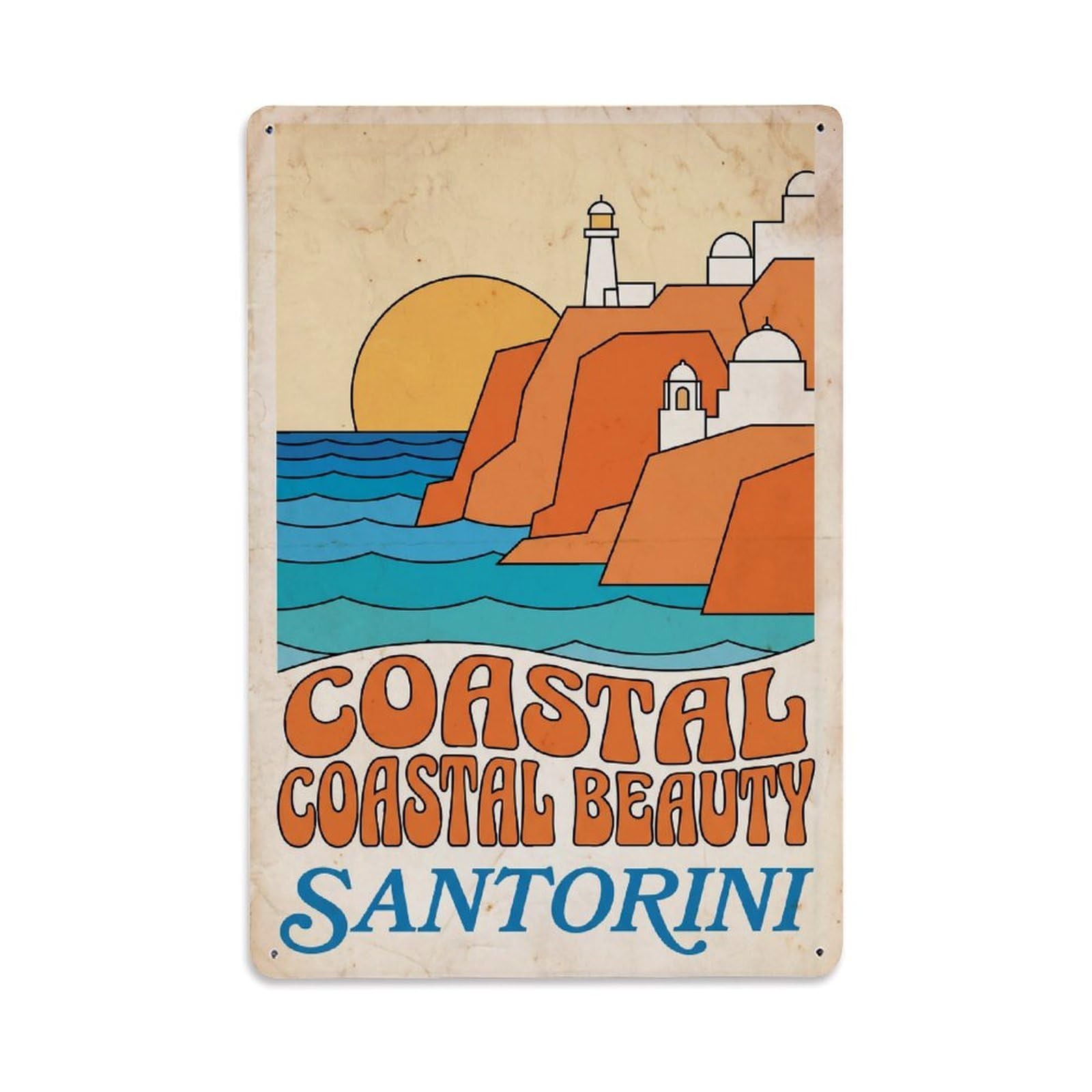 Gead 8X12inch Style Vintage Travel Santorini Coastal Beauty Metal Tin Sign