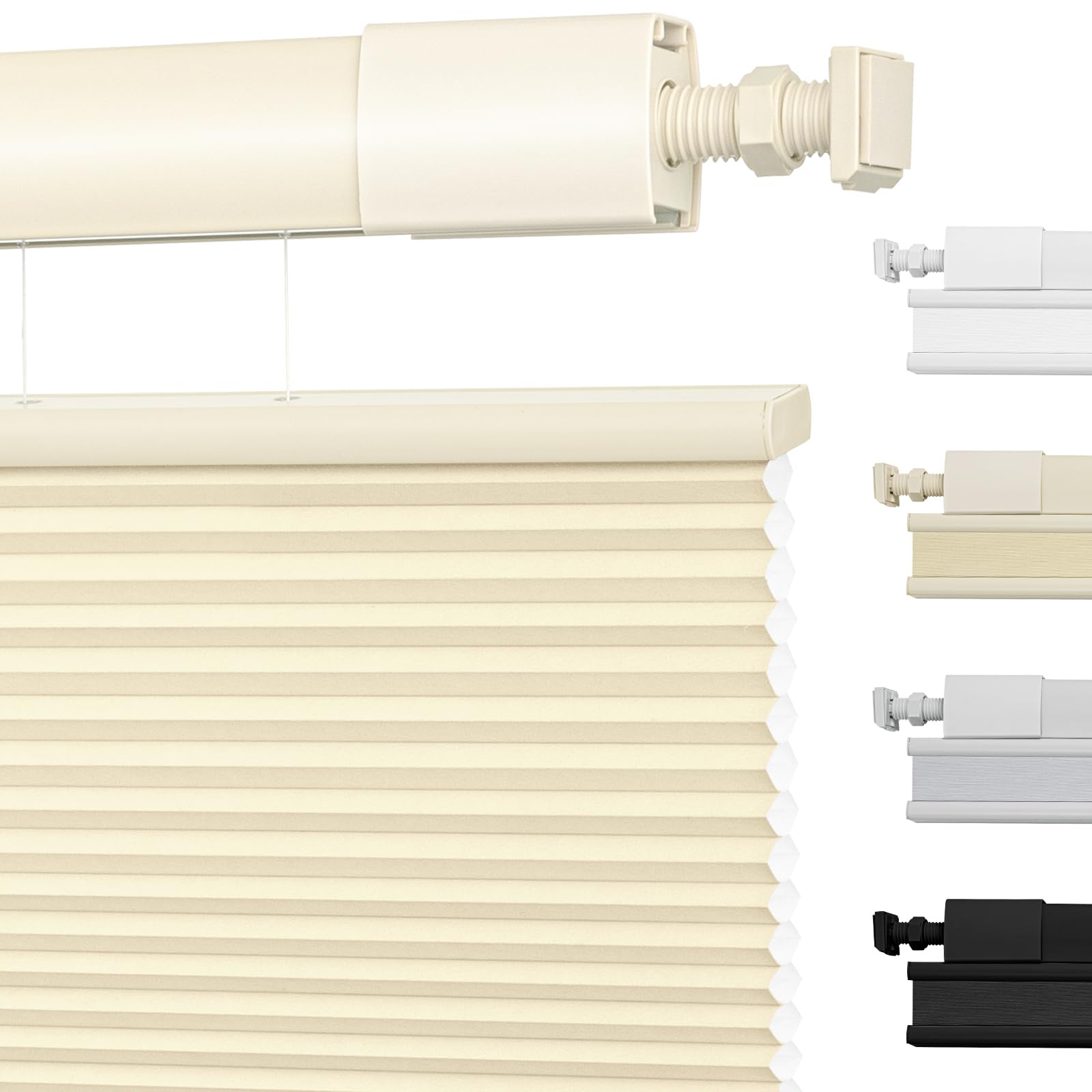 Moonice No Drill Top Down Bottom Up Cellular Pleated Shades Cordless Shades for Windows Light Filtering Honeycomb Blinds for Home Bedroom Office (Light Filtering - Creamy, 163cm W x 183cm H)