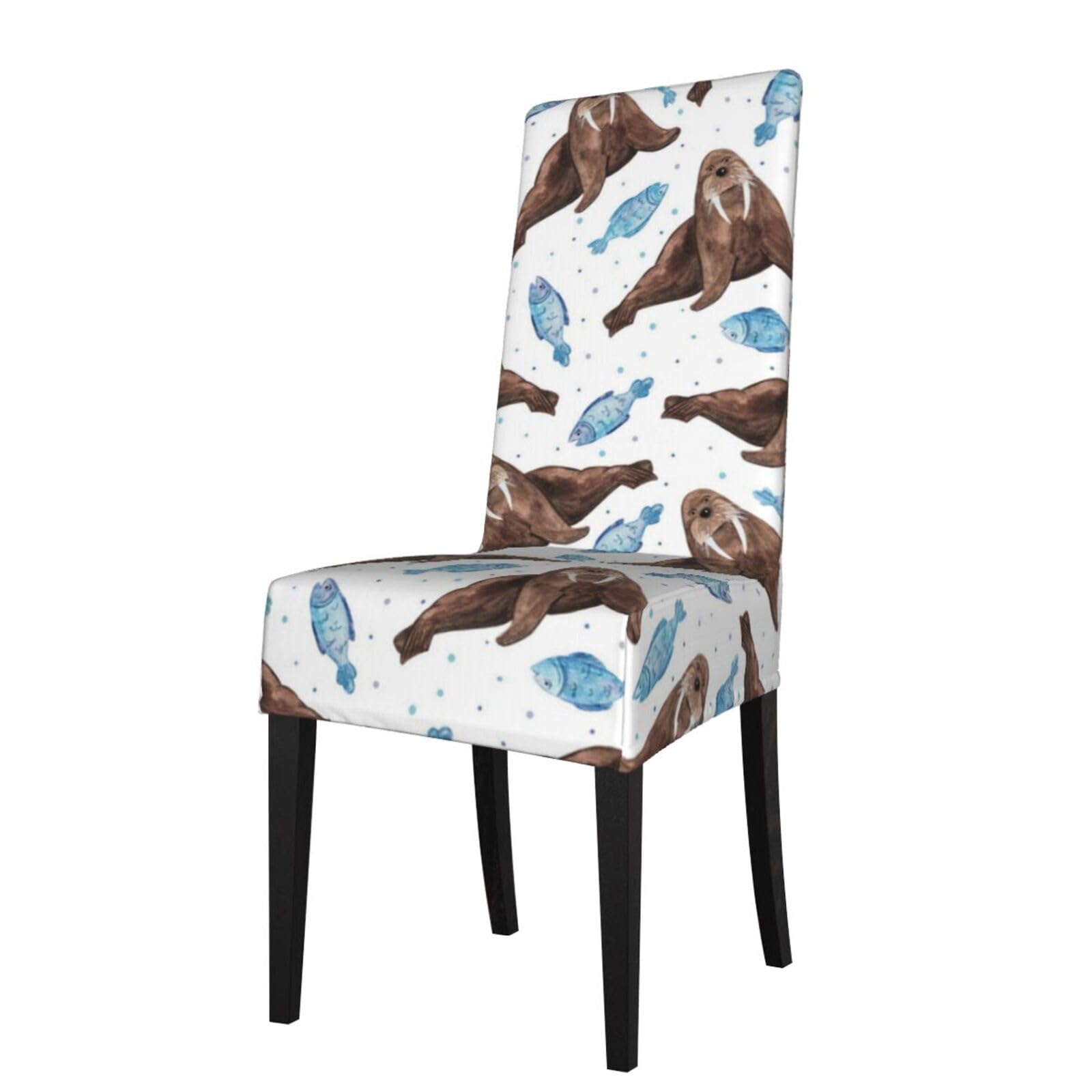 Lkymoh As Picture Watercolor Brown Walrus, Chair Covers Stretch Chair Slipcovers For Dining Room, For Party Pet Protection Universal Fit Soft Polyester