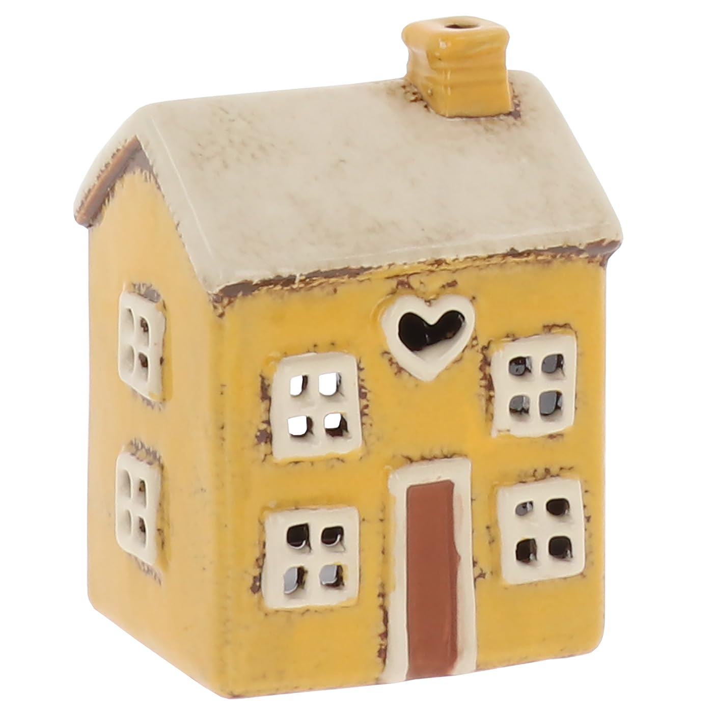 Shudehill Giftware Village Pottery Mini Heart House Tealight Holder, Ceramic, Cottage Style Decoration, Yellow