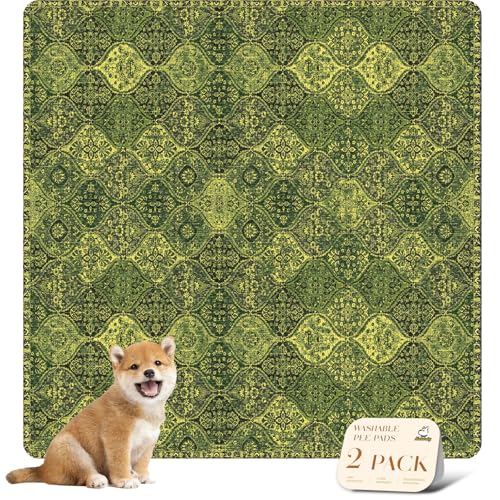 Image of nunubaby Washable Pee Pads for Dogs, Stylish, Non-Slip and Leak-Proof Pee Pads. Reusable Potty Pads for Dogs for Crates and Floors.(Green /Multi,48 inch x48 inch )