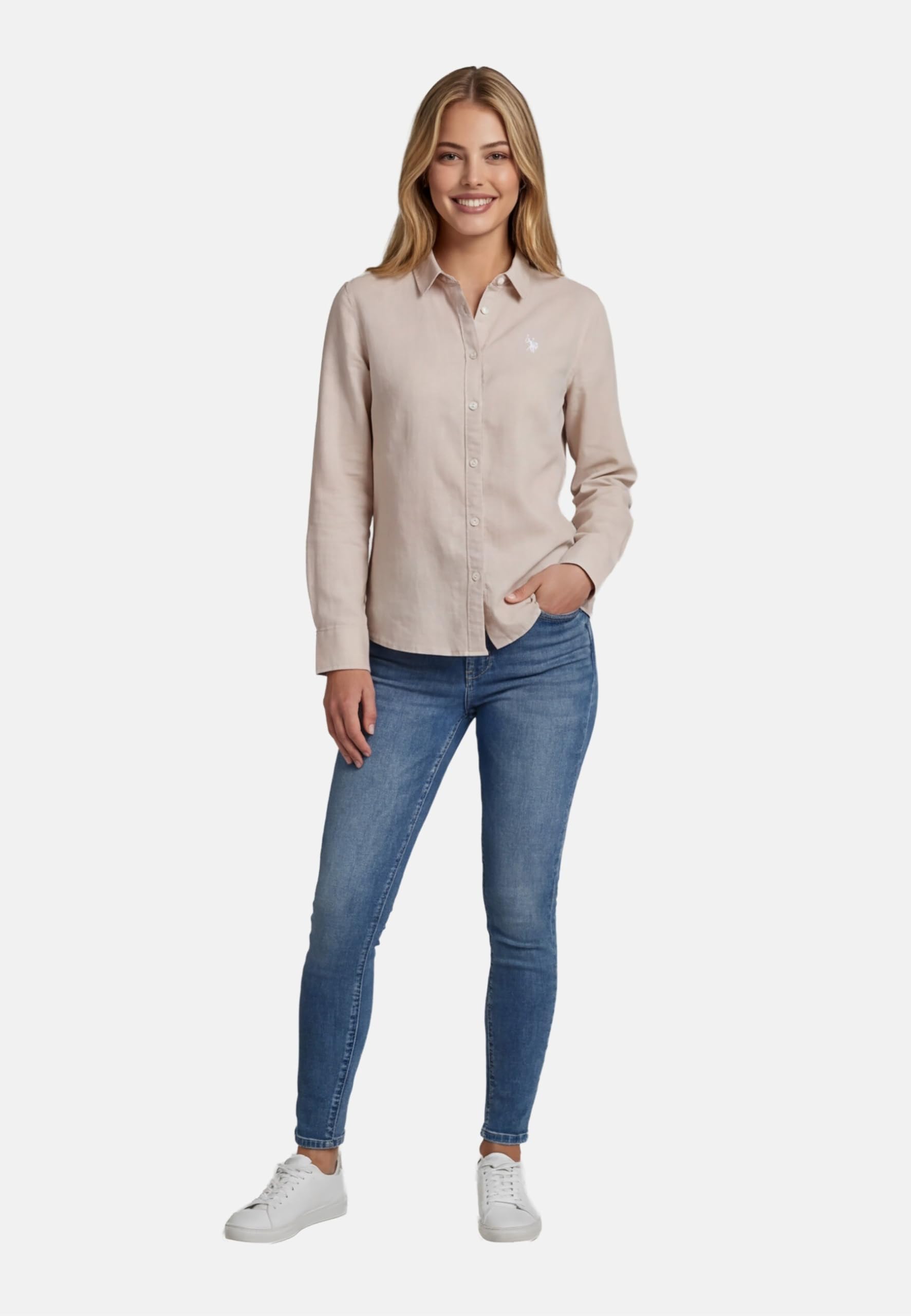 U.S. POLO ASSN. Damen Bluse (S-2XL) Leinen Baumwolle Langarm atmungsaktiv P045