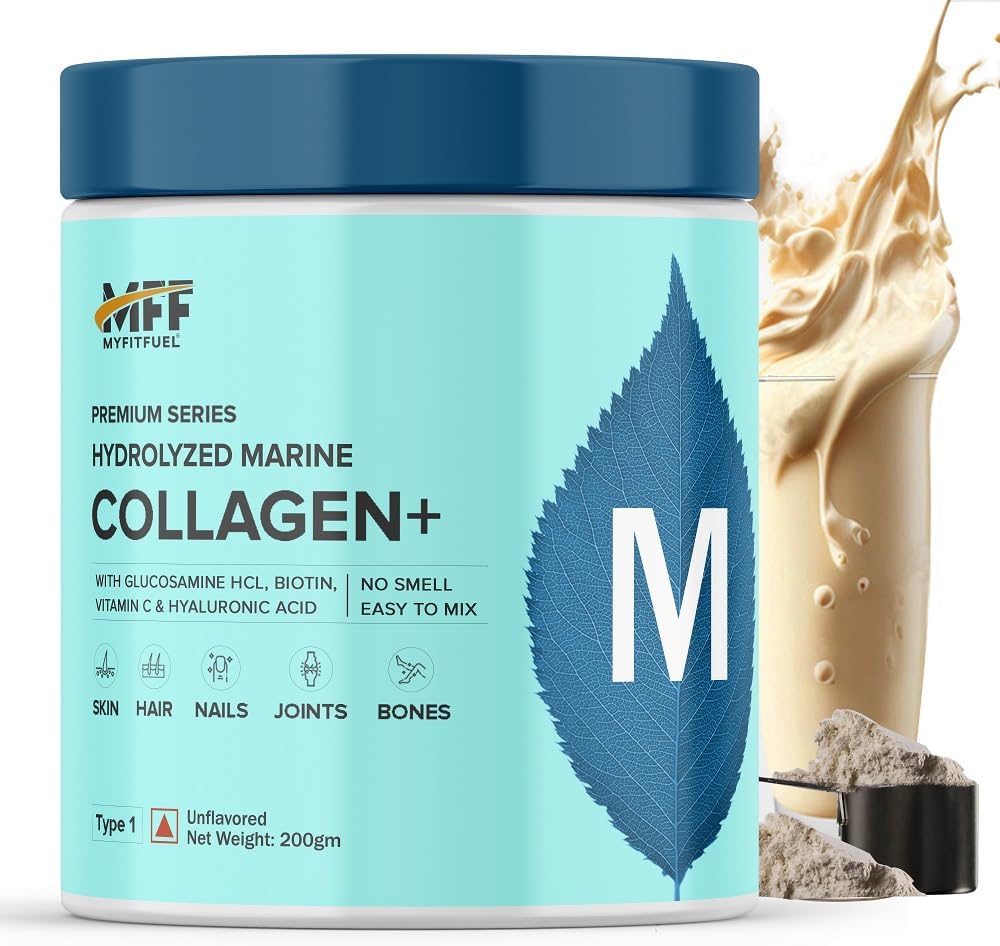 MyFitFuel Hydrolyzed Beauty Marine Collagen Powder (200gm, Unflavored) with Biotin, Hyaluronic Acid, Zinc, Vitamin C & Glucosamine | For Skin, Hair, Nails & Joints