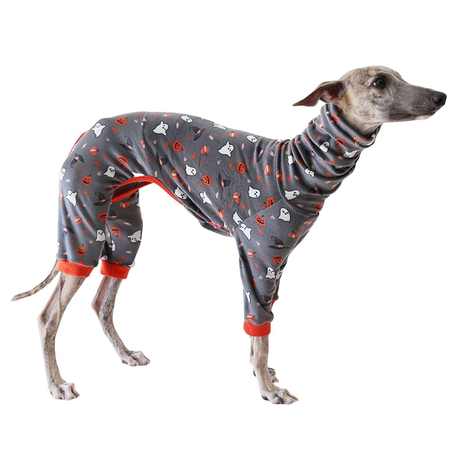 Lightweight Italian Greyhound Jumper，Turtleneck Whippet Four-Legs Cotton Pajamas Soft Dog Onesie Loungewear Dogs Jumpsuit, Halloween Grey_XXL