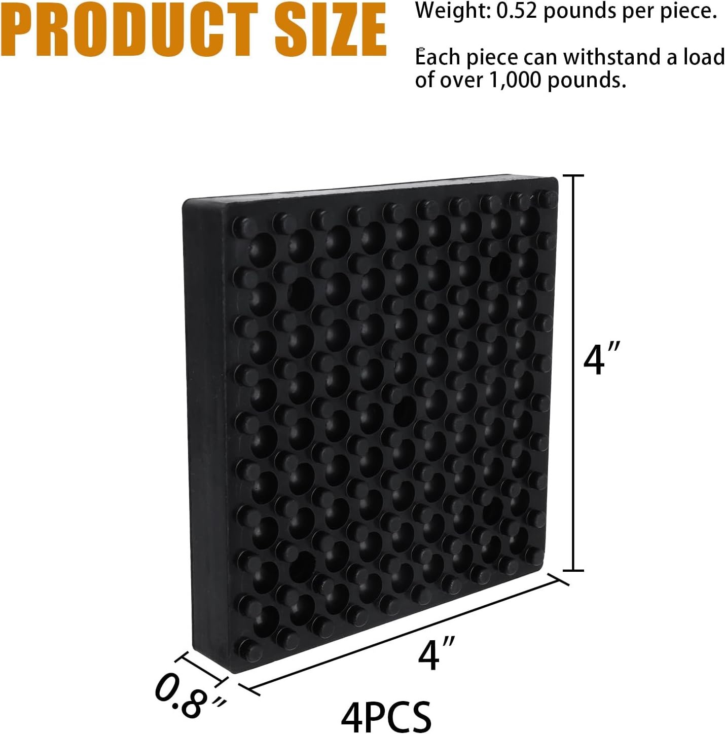 4 Pack 4x4x0.8 in Shock Absorbing Mat with Wire Embedded Layer | Heavy Duty Exercise Equipment Mat Pads for Treadmill Stationary Bike Protects Hardwood Floors Anti-Slip Noise Shockproof