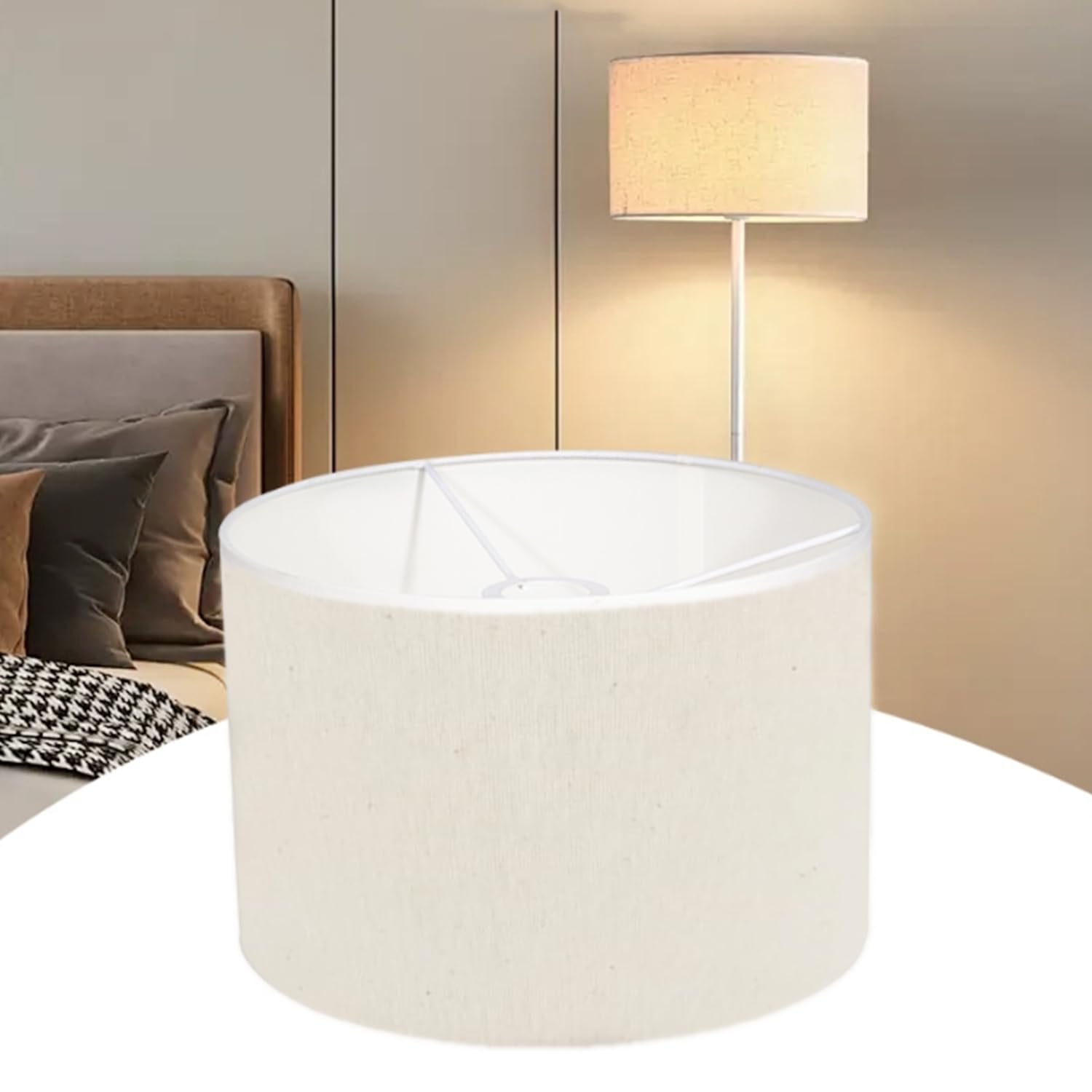 bangminda Lampenschirm Zylindrisch 30x30x20 cm Ersatzlampenschirm Rund Stoff Lampenschirm für Hängelampe Tischlampe Wandlampe Nachttischlampe Stehlampe E27 Leinen Handgefertigt (Beige-Weiß)