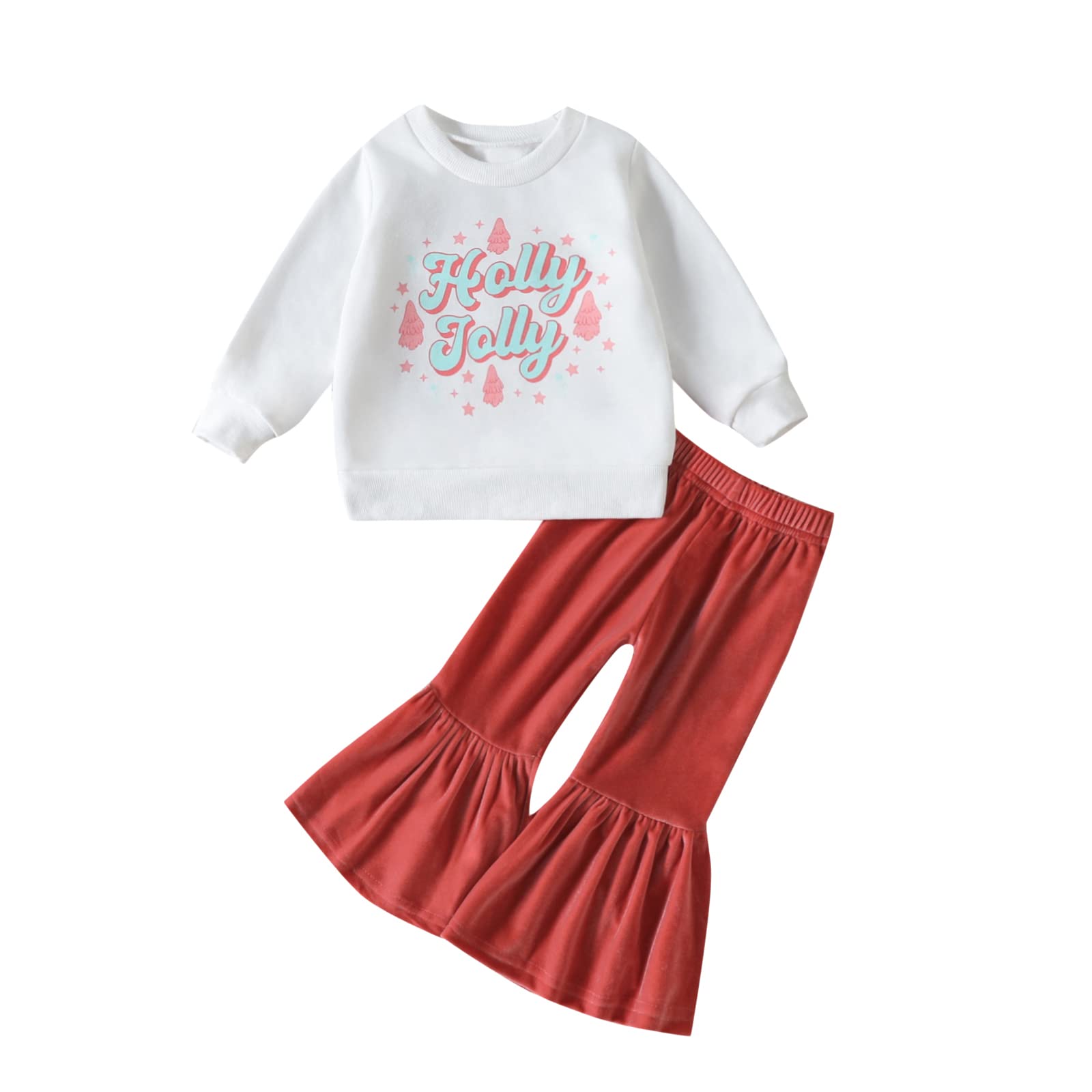 Baby Girl Christmas Outfit Long Sleeve Sweatshirt Top Striped Flared Pants Set Toddler Bell Bottoms Outfit for Girls
