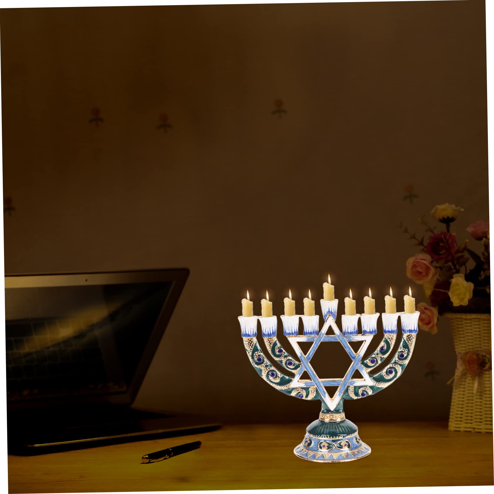 Portacandele Menorah A 9 Rami, Supporto For Candele Menorah Tradizionale Ebraica, Candelabro