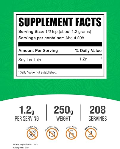 Miniatura 2 de BulkSupplements. com Lecitina en polvo (lecitina de soja) - Suplemento dietético, procedente de soya - Sin gluten, sin relleno - 1200mg (0.04oz) por