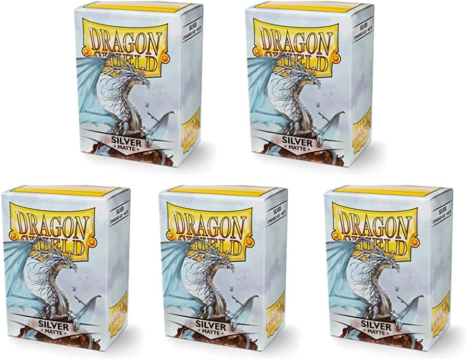 5 Packs Dragon Shield Matte Silver Standard Size 100 ct Card Sleeves Value Bundle!