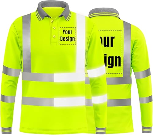 YOWESHOP Hi-Vis Safety T-Shirt Add Your Design Long Sleeve Protective Polo Shirts with Reflective Strips