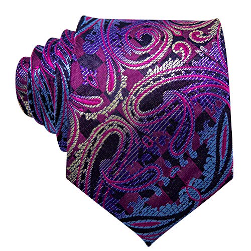 Image of Barry.Wang Men Ties Paisley Woven Silk Necktie Set with Pocket Suqare Cufflinks Formal