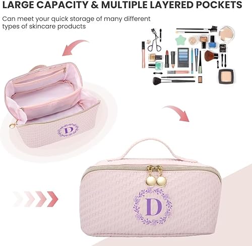 Miniatura 6 de Bolsa de maquillaje, bolsa de maquillaje de viaje, bolsa de maquillaje portátil de piel sintética impermeable, organizador con asa y divisor bolsas