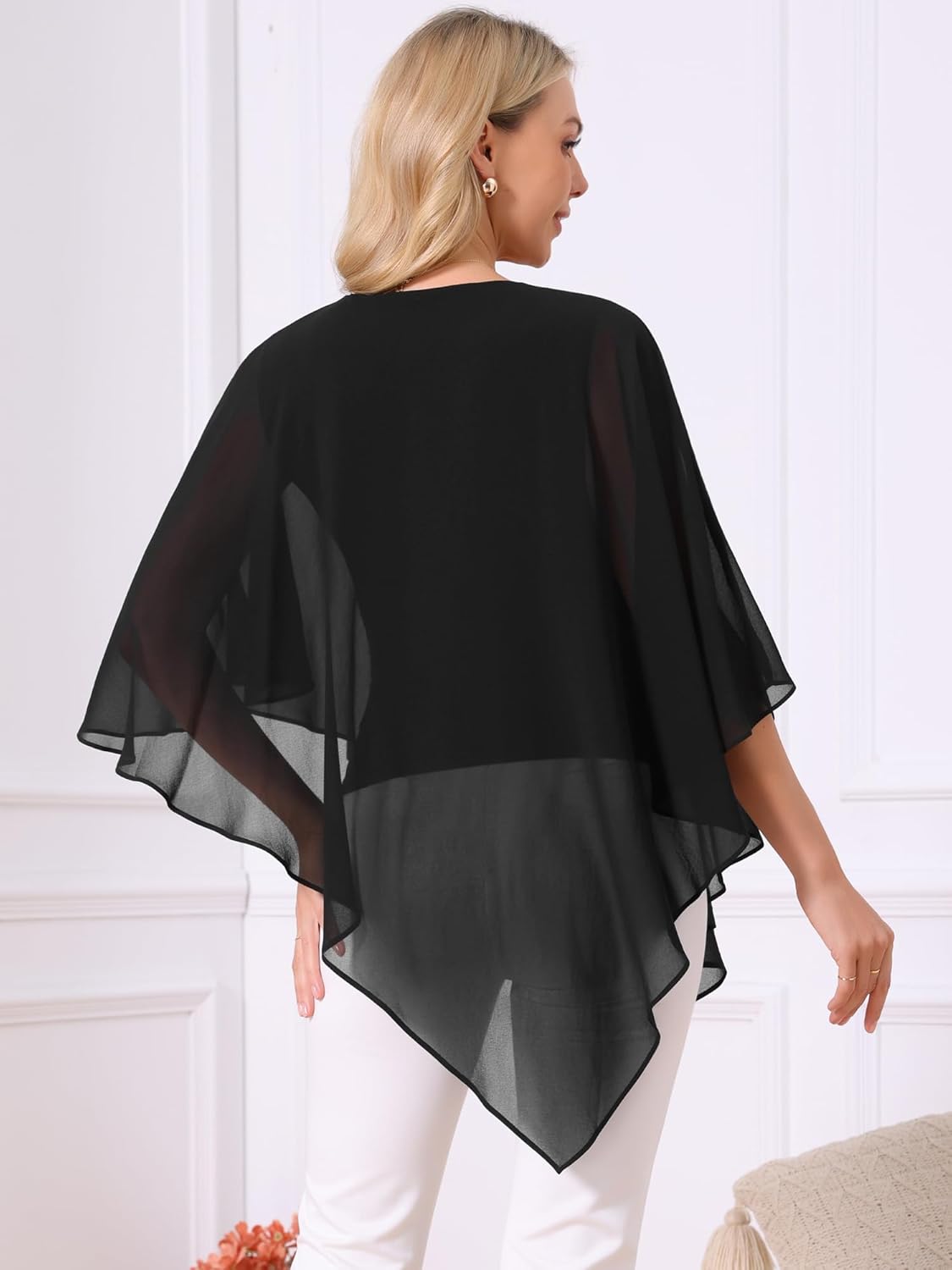 Seta T Women's Flowy Top V Neck Lightweight Chiffon Blouses Dressy Asymmetrical Shirt Double Layered Summer Top - Image 6