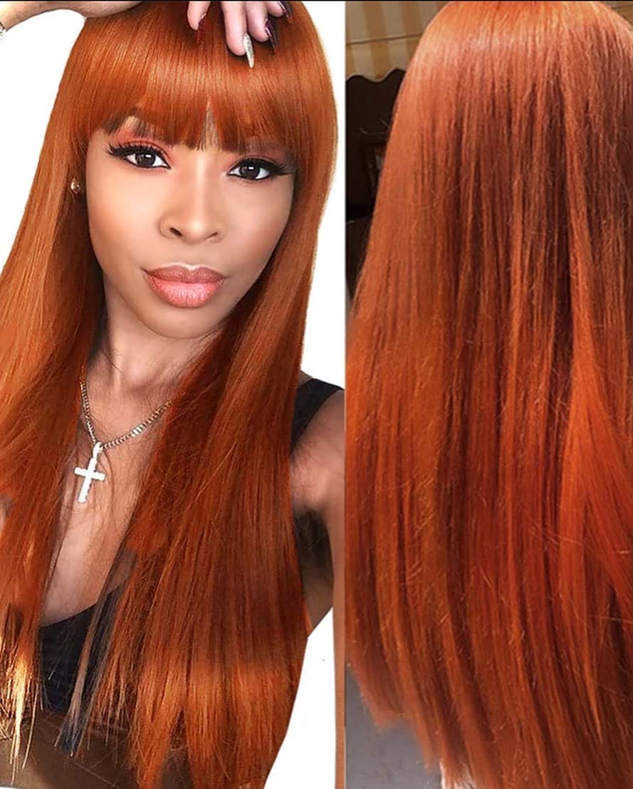 Amazon.com : REMY HAIR Ginger Orange Color Long Straight Wig  display picture 2