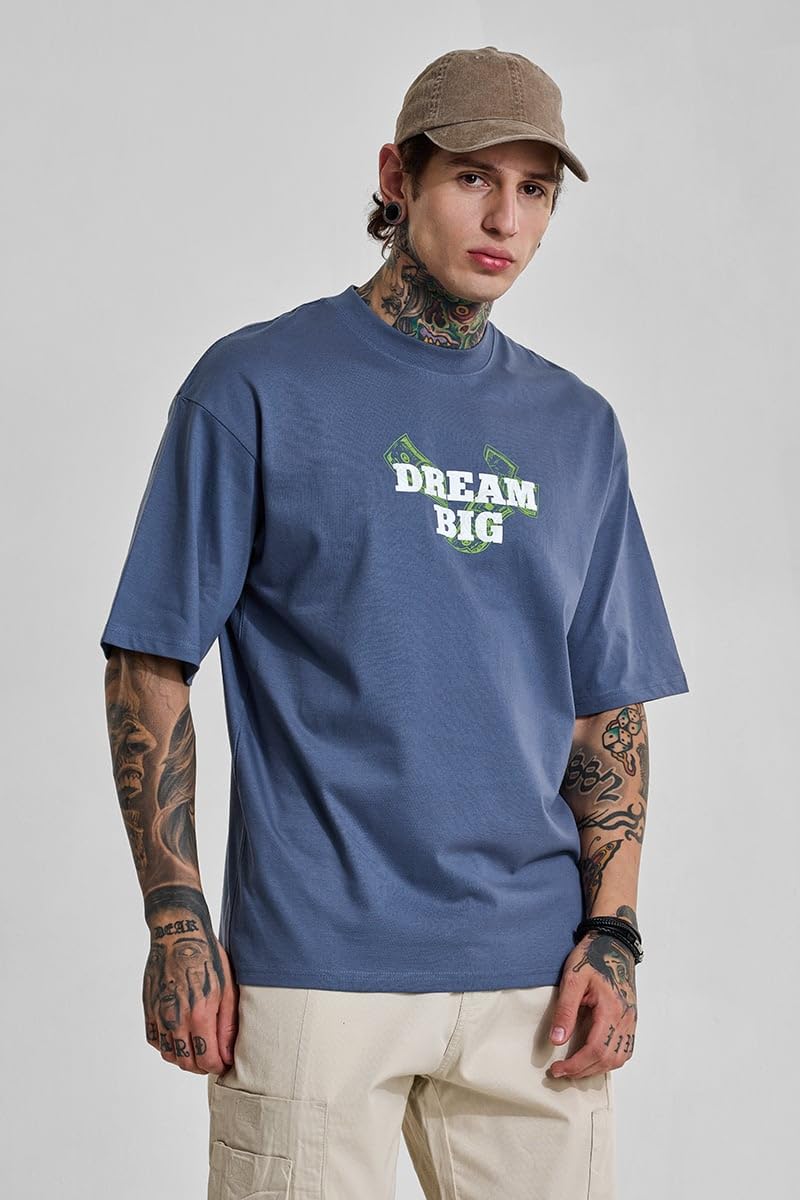Buy SNITCH Blue Crew Neck Half Sleeve Light Weight Cotton