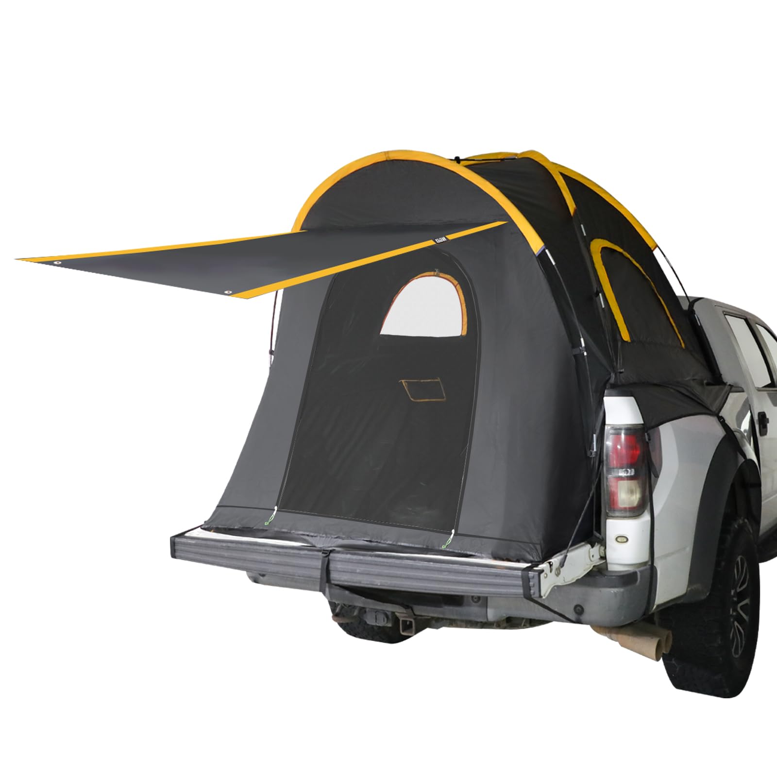 Hrefeu Pickup Truck Blackout Tent with Awning Black, Portable 5.5-6.5Ft Truck Bed Tent for Camping, Waterproof PU2000mm Double Layer for 2 Person,